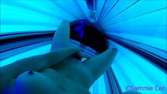 Play British Babe's Risky Public Tanning Booth Masturbation Session